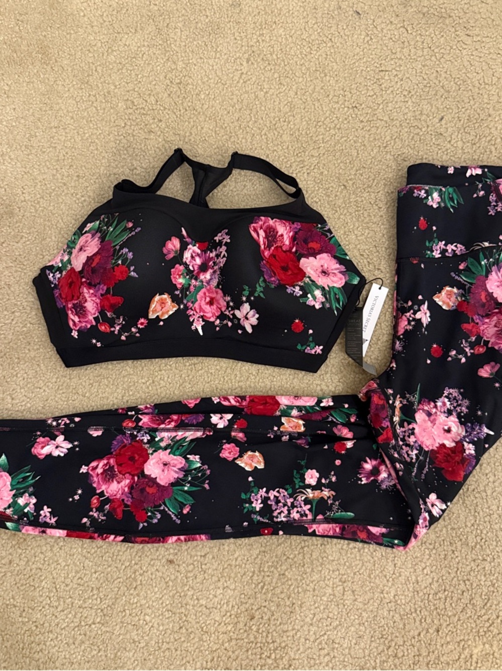 Matching High-Impact Sports Bra & Legging Set - Black/Pink 38DD /L